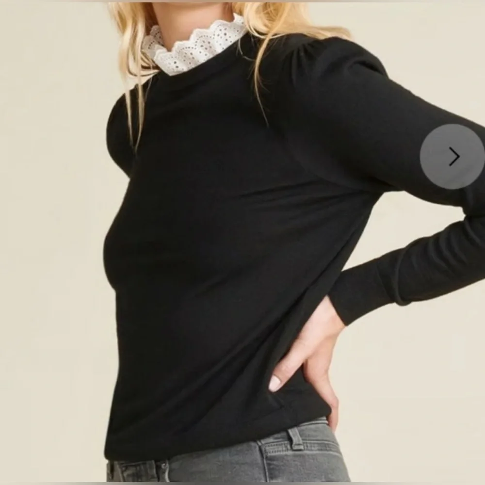 Veronica Beard Levina Sweater Black Women Ruffle Collar Pullover Top Size L - Picture 1 of 11